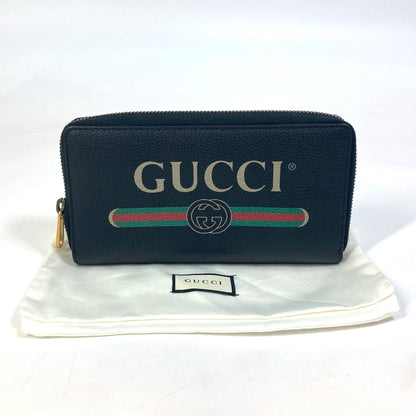 GUCCI Long Wallet Purse 496317 leather black Sherry line GUCCI logo print mens Used Authentic