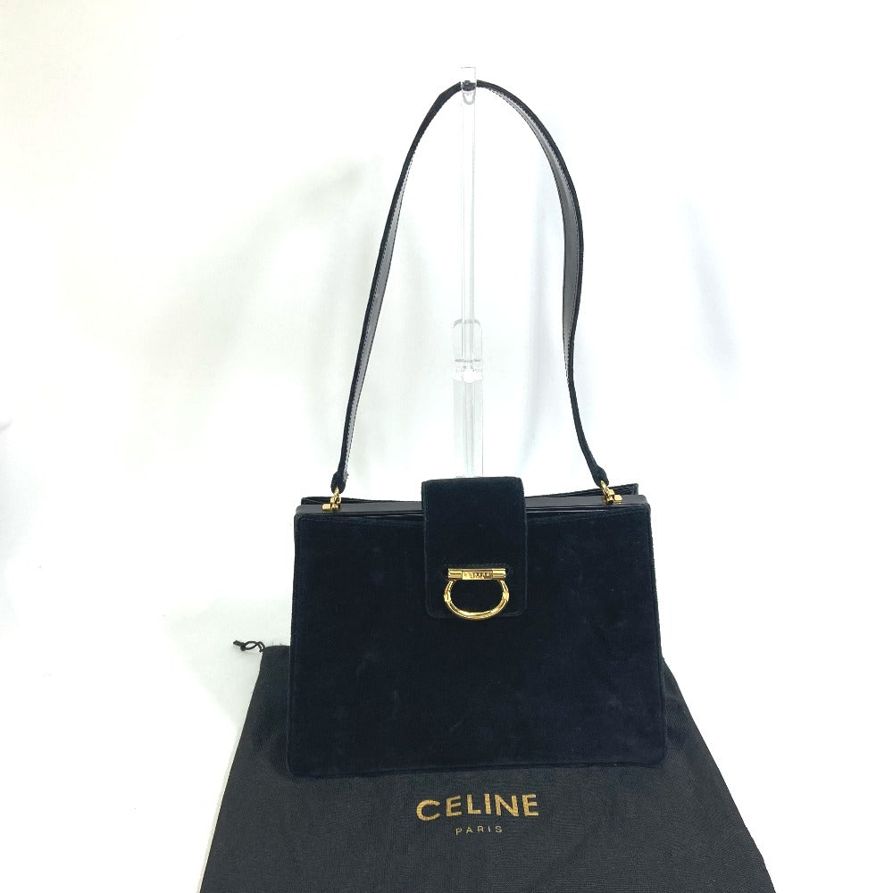 CELINE Shoulder Bag Velor / leather black Gamaguchi vintage Women Used Authentic