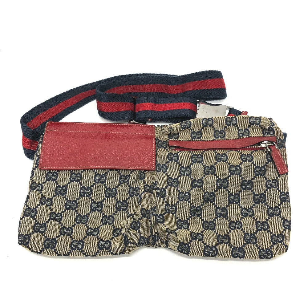 GUCCI Waist bag 28566 GG canvas / leather Red GG/logo Sling bag mens Used Authentic