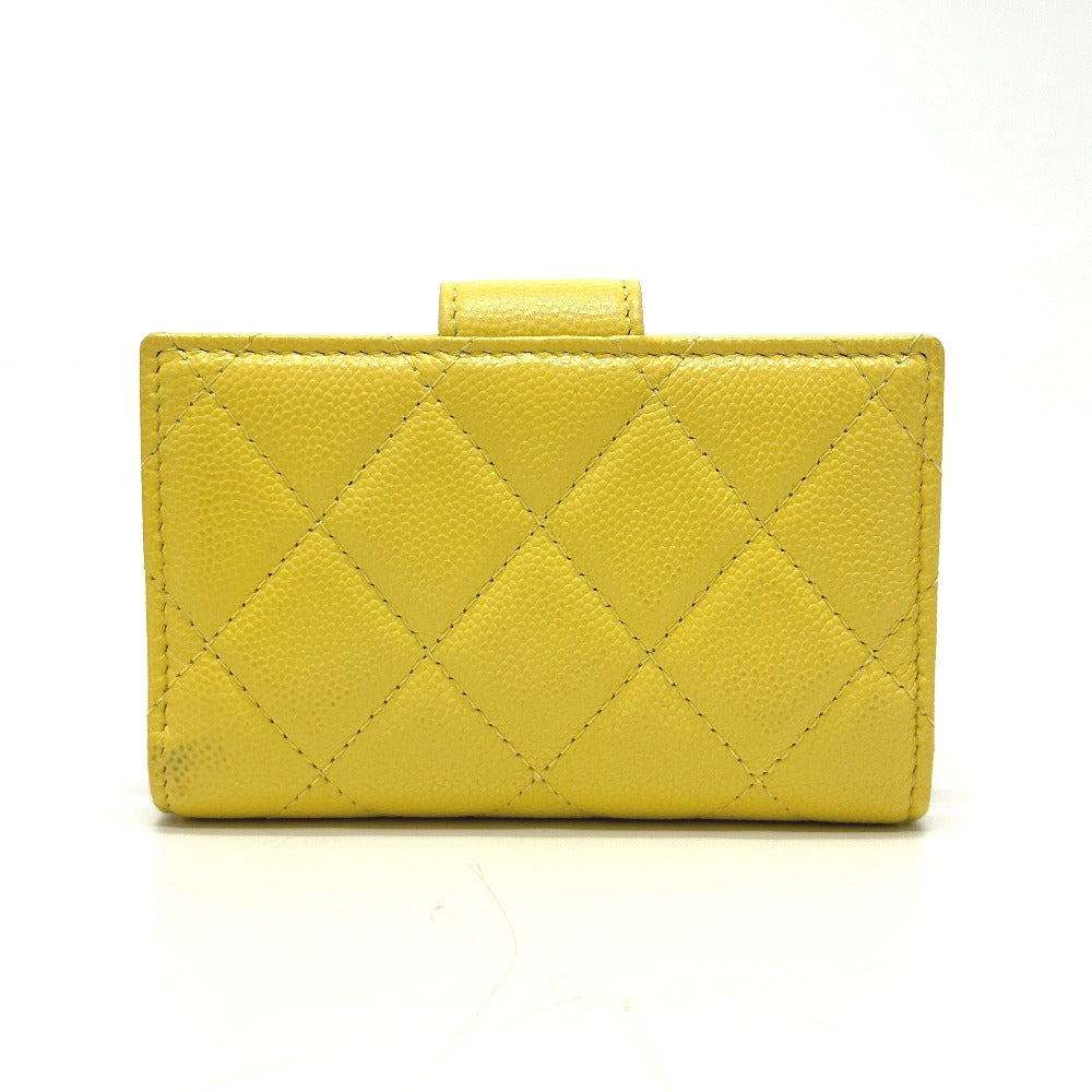 CHANEL Coin case AP1991 Caviar skin yellow CC COCO Mark classic small wallet Women Used Authentic