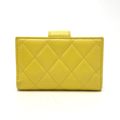 CHANEL Coin case AP1991 Caviar skin yellow CC COCO Mark classic small wallet Women Used Authentic