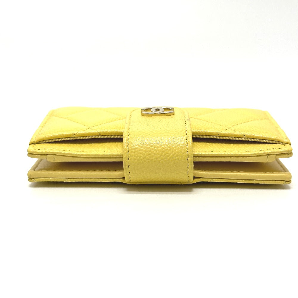 CHANEL Coin case AP1991 Caviar skin yellow CC COCO Mark classic small wallet Women Used Authentic