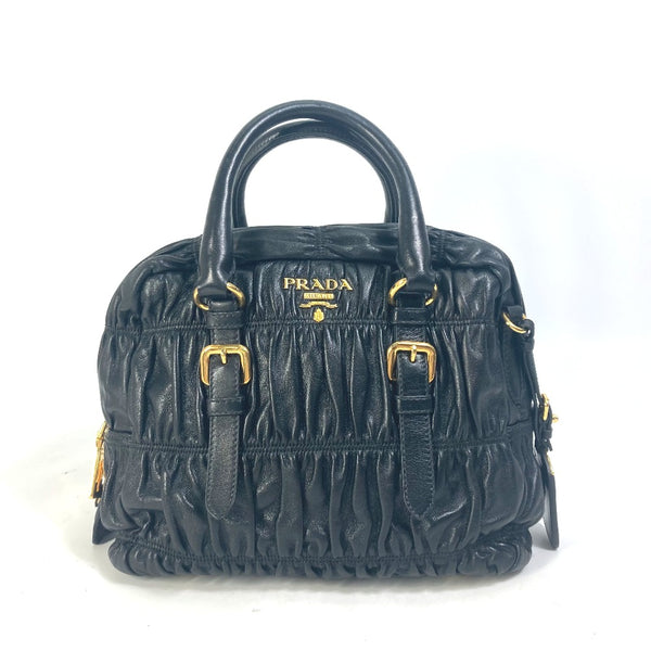 PRADA Handbag logo Gathered leather BL0759 black Women Used Authentic