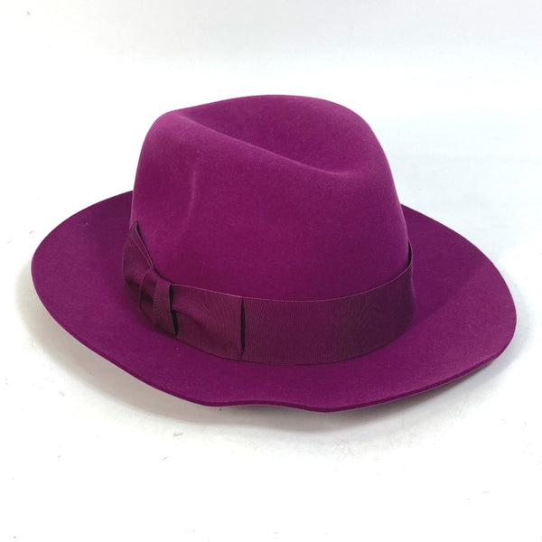 HERMES hat hat hat ribbon Silk in Long Brim Wool / Cotton purple Women Used Authentic