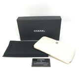 CHANEL Long Wallet Purse Quilted Wallet Matelasse CC COCO Mark Zip Around Caviar skin A50097 white Women Used Authentic