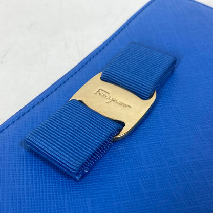 Salvatore Ferragamo Long Wallet Purse 22-C124 leather blue Vala Vala Ribbon Women Used Authentic