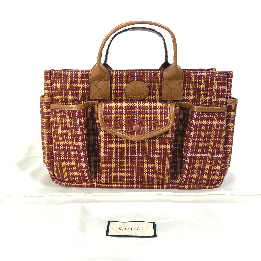 GUCCI Handbag 628159 Canvas / leather Brown/Bordeaux type check Chilled license Women Used Authentic