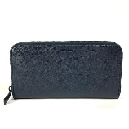 PRADA Long Wallet Purse 2ML317 saffiano leather Navy logo gradient Zip Around mens Used Authentic