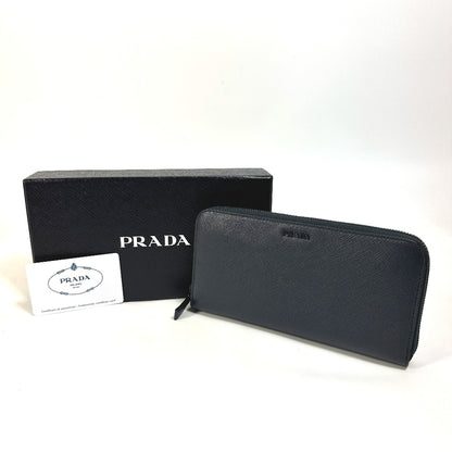 PRADA Long Wallet Purse 2ML317 saffiano leather Navy logo gradient Zip Around mens Used Authentic