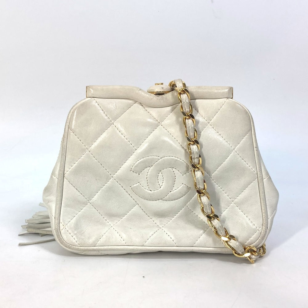 CHANEL Waist bag lambskin white COCO Mark CC Matrasse quilting Women Used Authentic