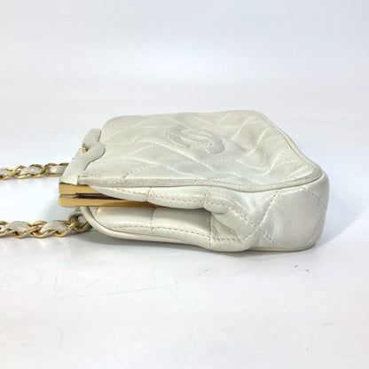 CHANEL Waist bag lambskin white COCO Mark CC Matrasse quilting Women Used Authentic