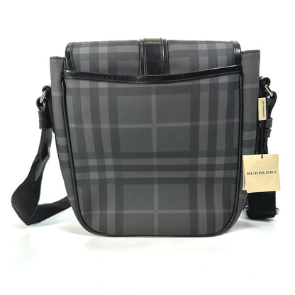 BURBERRY Shoulder Bag PVC / Leather gray check Messenger mens Used Authentic