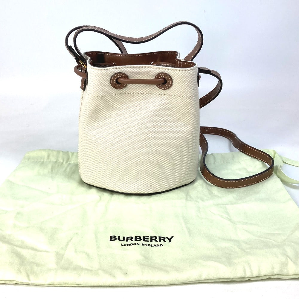 BURBERRY Tote Bag 8070576 Canvas / leather Ivorytype 2WAY Shoulder Bag TB Bucket Women Used Authentic