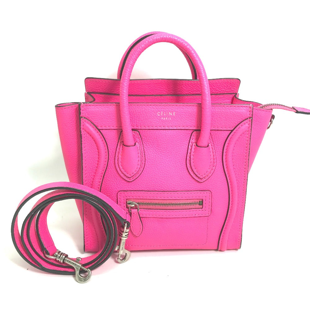 CELINE Handbag 189243 leather pink Tote Bag Bag Crossbody luggage nano shopper Women Used Authentic