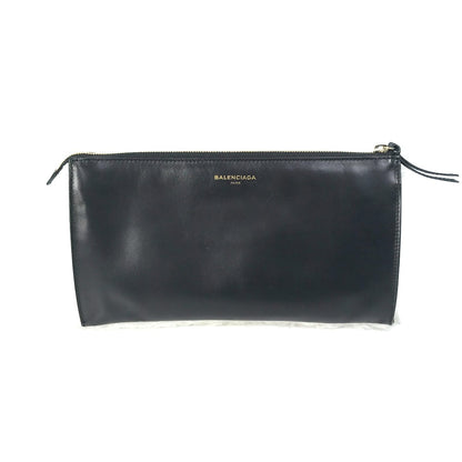 BALENCIAGA Clutch bag 347238 Leather, Mouton Black White logo