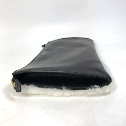 BALENCIAGA Clutch bag 347238 Leather, Mouton Black White logo