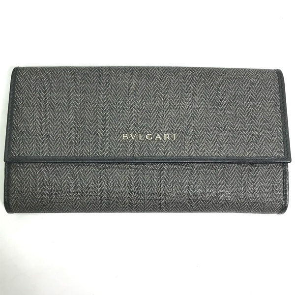 BVLGARI Long Wallet Purse W Hook Wallet  logo PVC leather 33385 gray Women Used Authentic