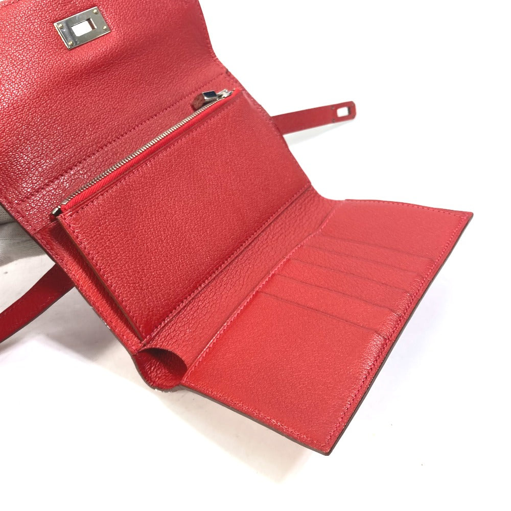 HERMES Trifold wallet Shave Red Kelly wallet medium Women Used Authentic