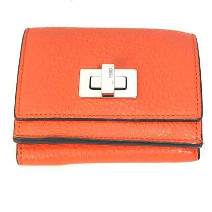 FENDI Trifold wallet 8M0426 leather Orange Peekaboo Women Used Authentic