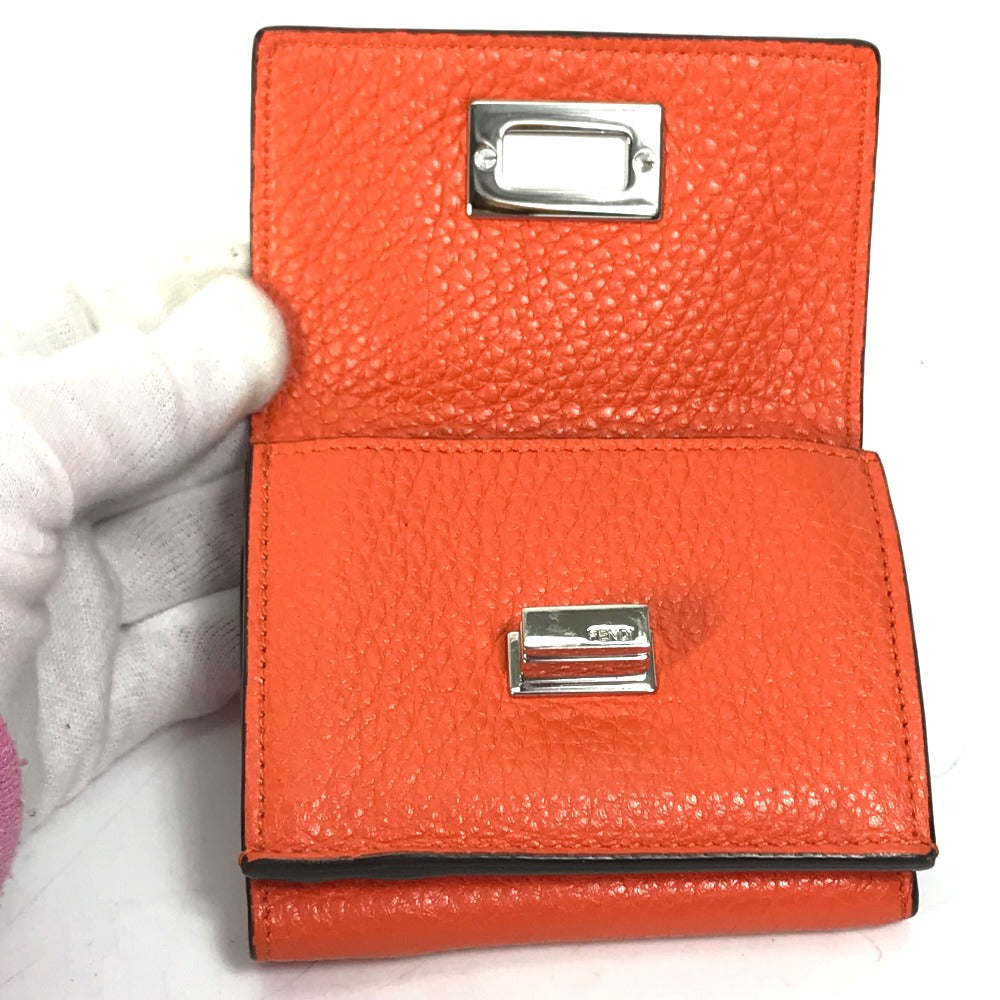 FENDI Trifold wallet 8M0426 leather Orange Peekaboo Women Used Authentic