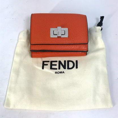 FENDI Trifold wallet 8M0426 leather Orange Peekaboo Women Used Authentic