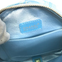 CHANEL Pouch Round type with strap COCO Mark New travel line Nylon canvas blue Women Used Authentic
