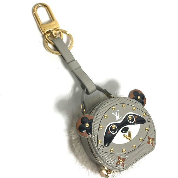 LOUIS VUITTON key ring bag charm raccoon Epi Porto Cle Raccoon Soft Hat Box Epi Leather M69019 gray Women Used Authentic