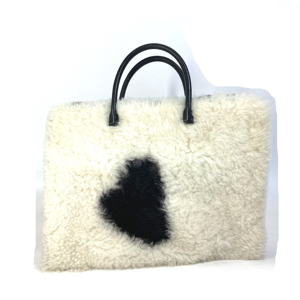 PRADA Business bag Fur leather white fur Handbag mens Used Authentic