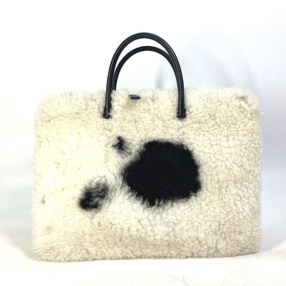 PRADA Business bag Fur leather white fur Handbag mens Used Authentic