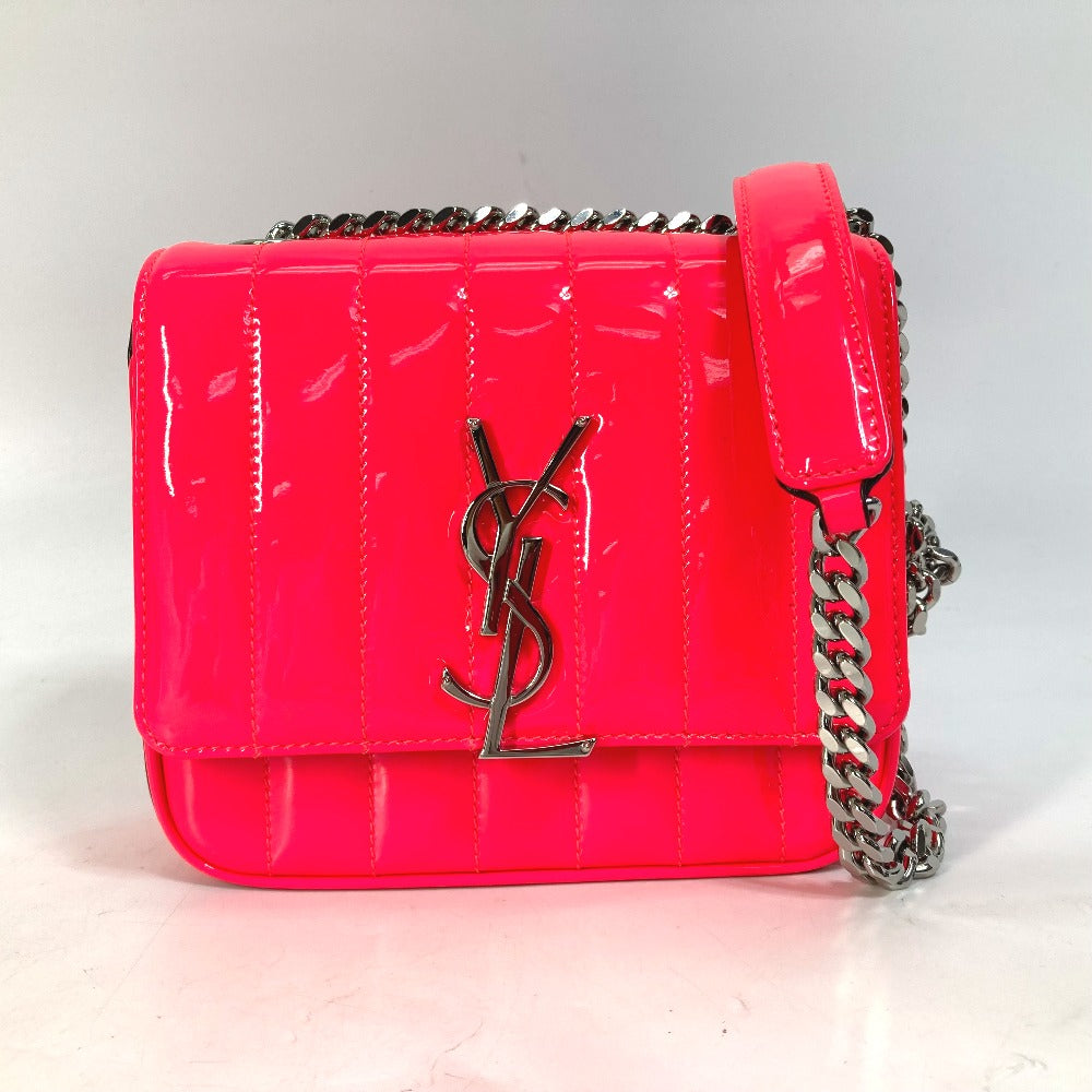 SAINT LAURENT PARIS Shoulder Bag 538439 Patent leather Pink type YSL vicky small Women Used Authentic