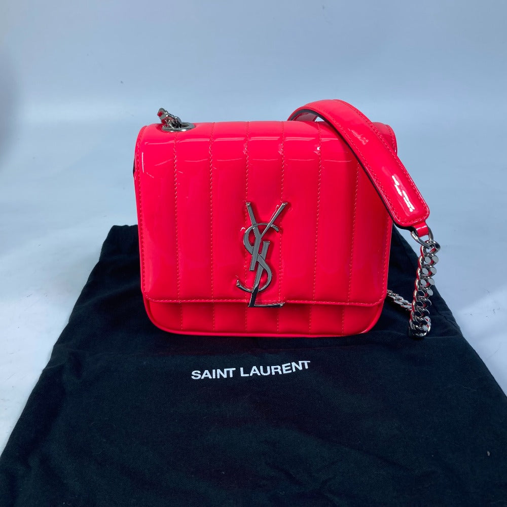 SAINT LAURENT PARIS Shoulder Bag 538439 Patent leather Pink type YSL vicky small Women Used Authentic