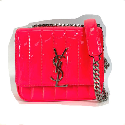 SAINT LAURENT PARIS Shoulder Bag 538439 Patent leather Pink type YSL vicky small Women Used Authentic