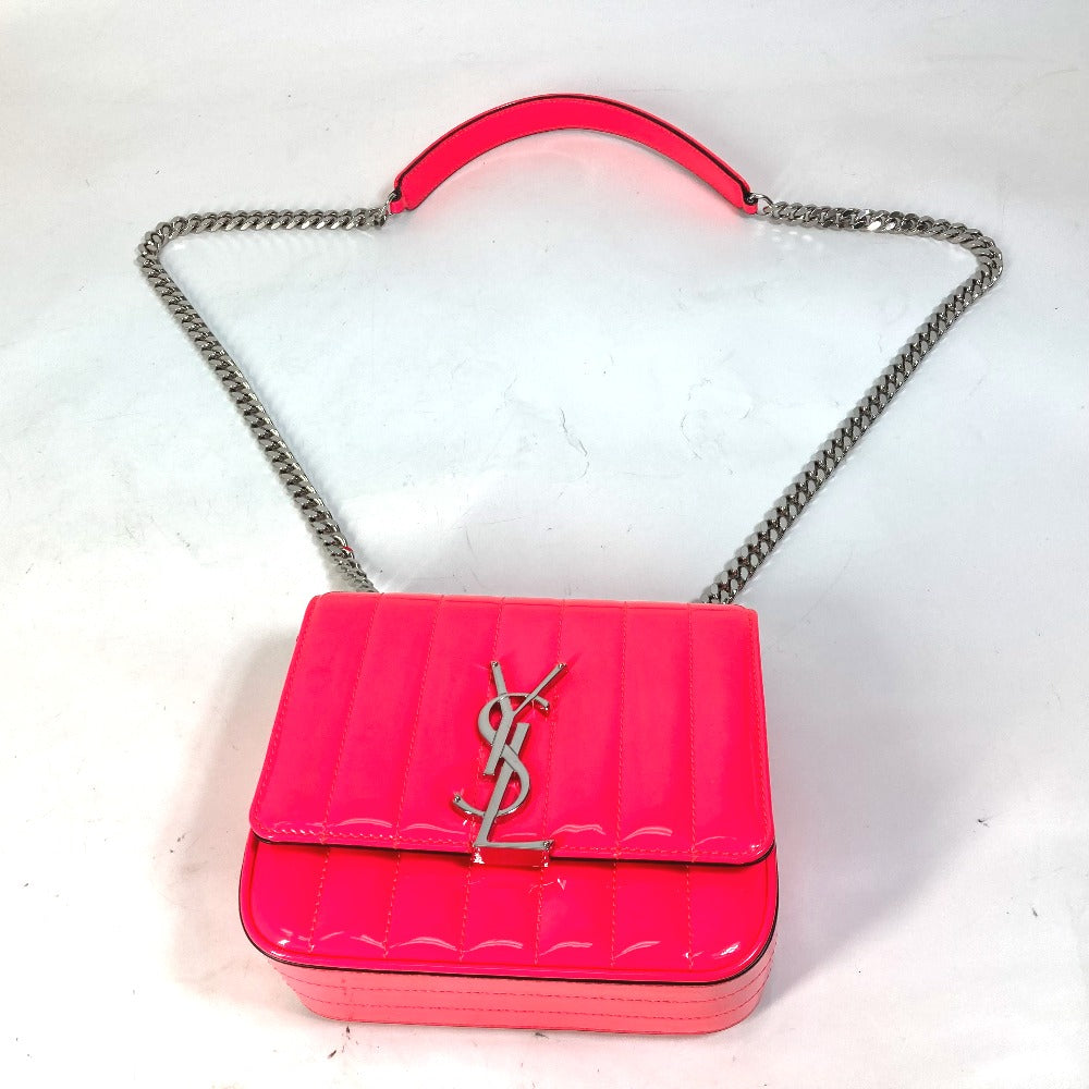 SAINT LAURENT PARIS Shoulder Bag 538439 Patent leather Pink type YSL vicky small Women Used Authentic