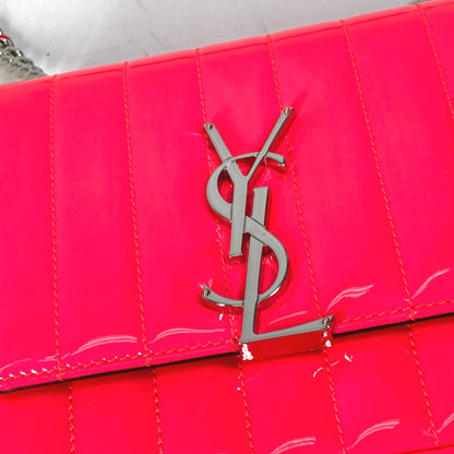 SAINT LAURENT PARIS Shoulder Bag 538439 Patent leather Pink type YSL vicky small Women Used Authentic