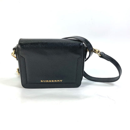 BURBERRY Shoulder Bag leather black logo Fastener design Women Used Authentic