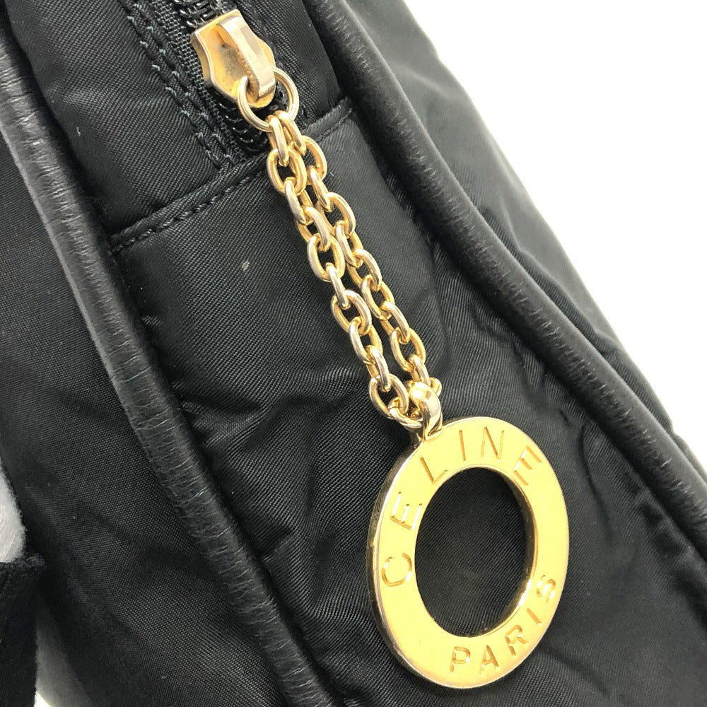 CELINE Shoulder Bag Nylon / leather black Circle logo vintage Women Used Authentic