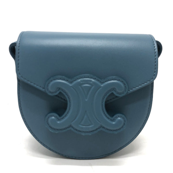CELINE Shoulder Bag Triomphe Mini Buzas Cuir Leather, Calf Leather blue Women Used Authentic