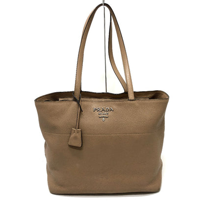 PRADA Tote Bag 1BG203 leather beige logo Women Used Authentic