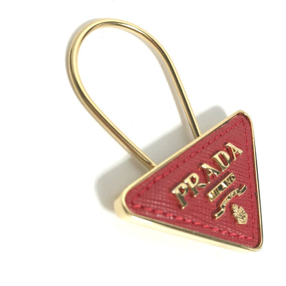 PRADA Key ring 1PP301 Saffiano Leather, Gold Plated Red Triangle logo plate Women Used Authentic