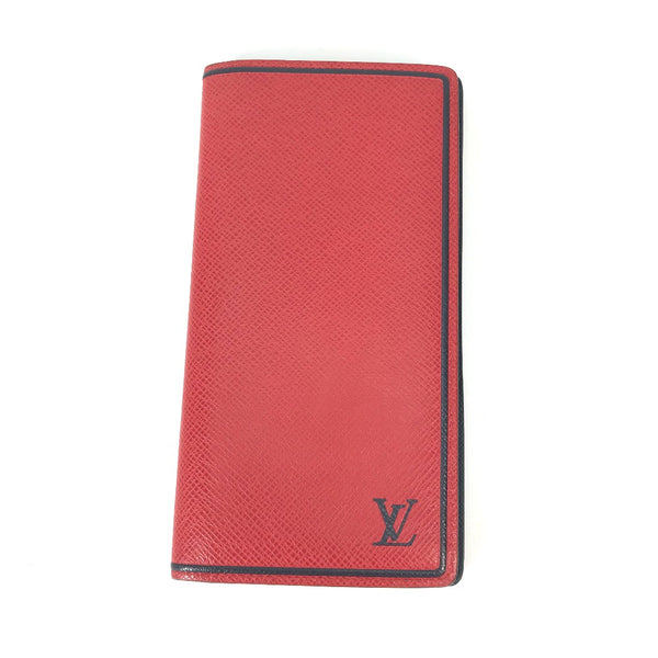 LOUIS VUITTON Folded wallet Long Wallet Purse Taiga bicolor Portefeuille Braza Taiga Leather M63437 Red mens Used Authentic