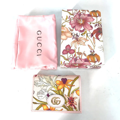 GUCCI Folded wallet 577347 Canvas / leather pink GG Marmont Flora Flower Pattern Compact wallet Women Used Authentic