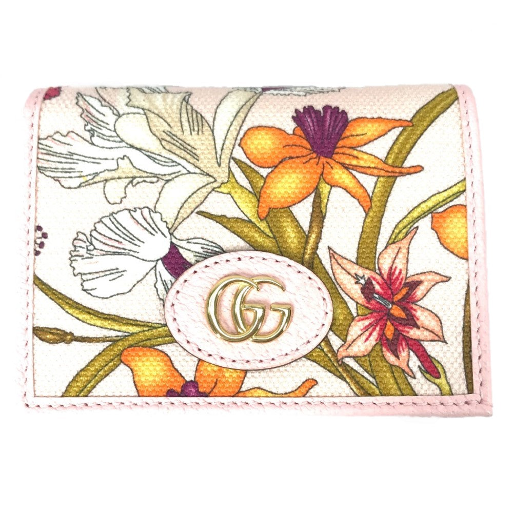 GUCCI Folded wallet 577347 Canvas / leather pink GG Marmont Flora Flower Pattern Compact wallet Women Used Authentic