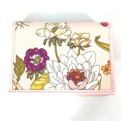 GUCCI Folded wallet 577347 Canvas / leather pink GG Marmont Flora Flower Pattern Compact wallet Women Used Authentic