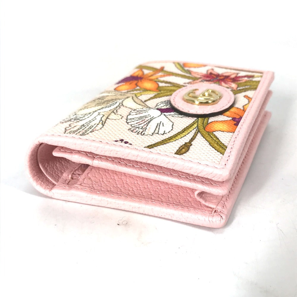 GUCCI Folded wallet 577347 Canvas / leather pink GG Marmont Flora Flower Pattern Compact wallet Women Used Authentic