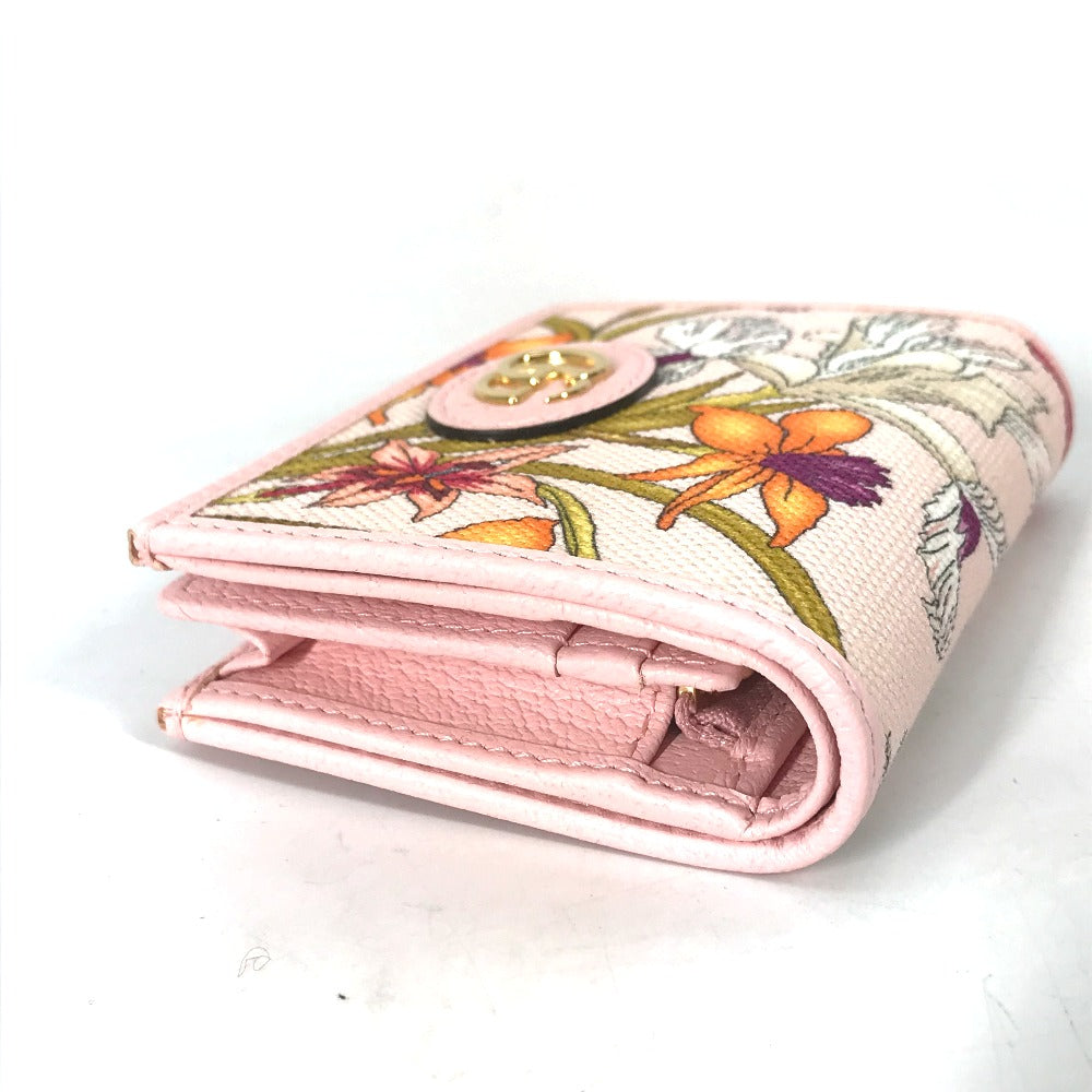 GUCCI Folded wallet 577347 Canvas / leather pink GG Marmont Flora Flower Pattern Compact wallet Women Used Authentic