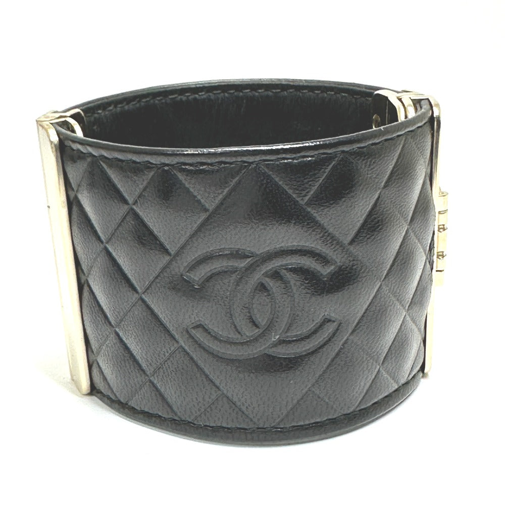 CHANEL Bangle leather black CC COCO Mark Matrasse Women M Used Authentic