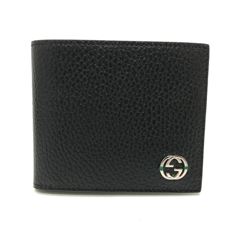 GUCCI Folded wallet 610466 leather black Interlocking G mens Used Authentic