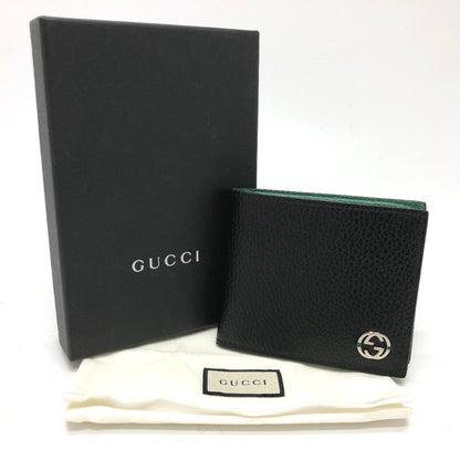 GUCCI Folded wallet 610466 leather black Interlocking G mens Used Authentic