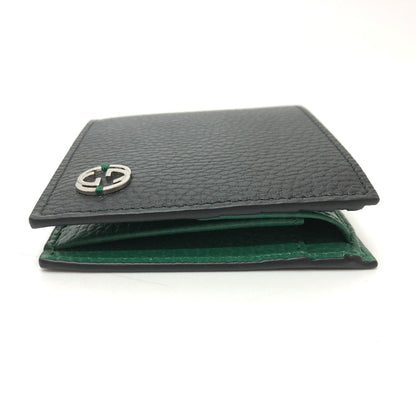 GUCCI Folded wallet 610466 leather black Interlocking G mens Used Authentic