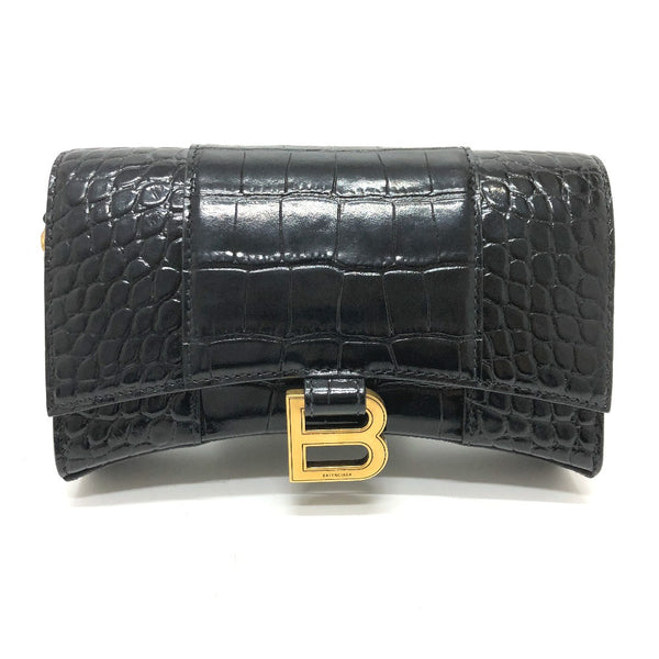 BALENCIAGA Shoulder Bag Chain wallet B logo Hour glass leather 656050 black Women Used Authentic
